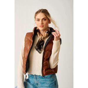 NEW MAURITIUS ellen reversible leather vest in black/cognac